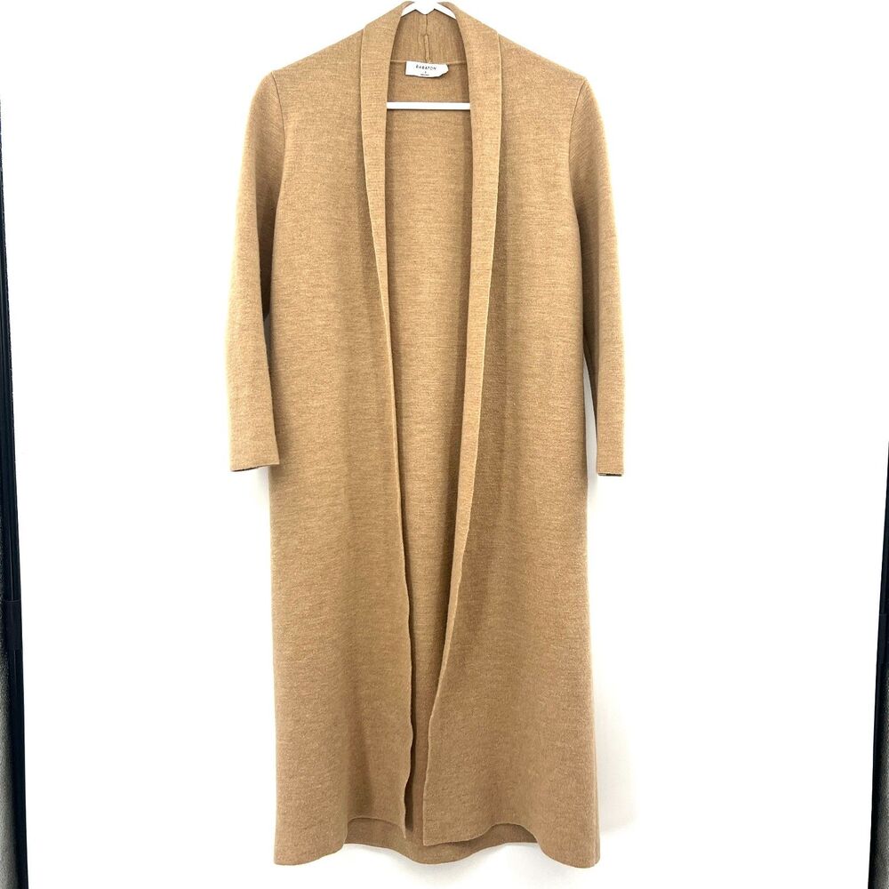Babaton Aritzia Camel Merino Wool Long Duster Cardigan Sweater Open Front S